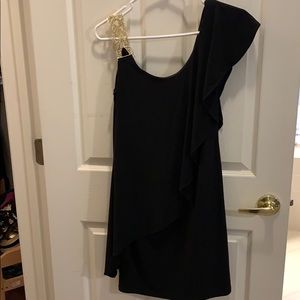 Black Dress with Gold Shoulder